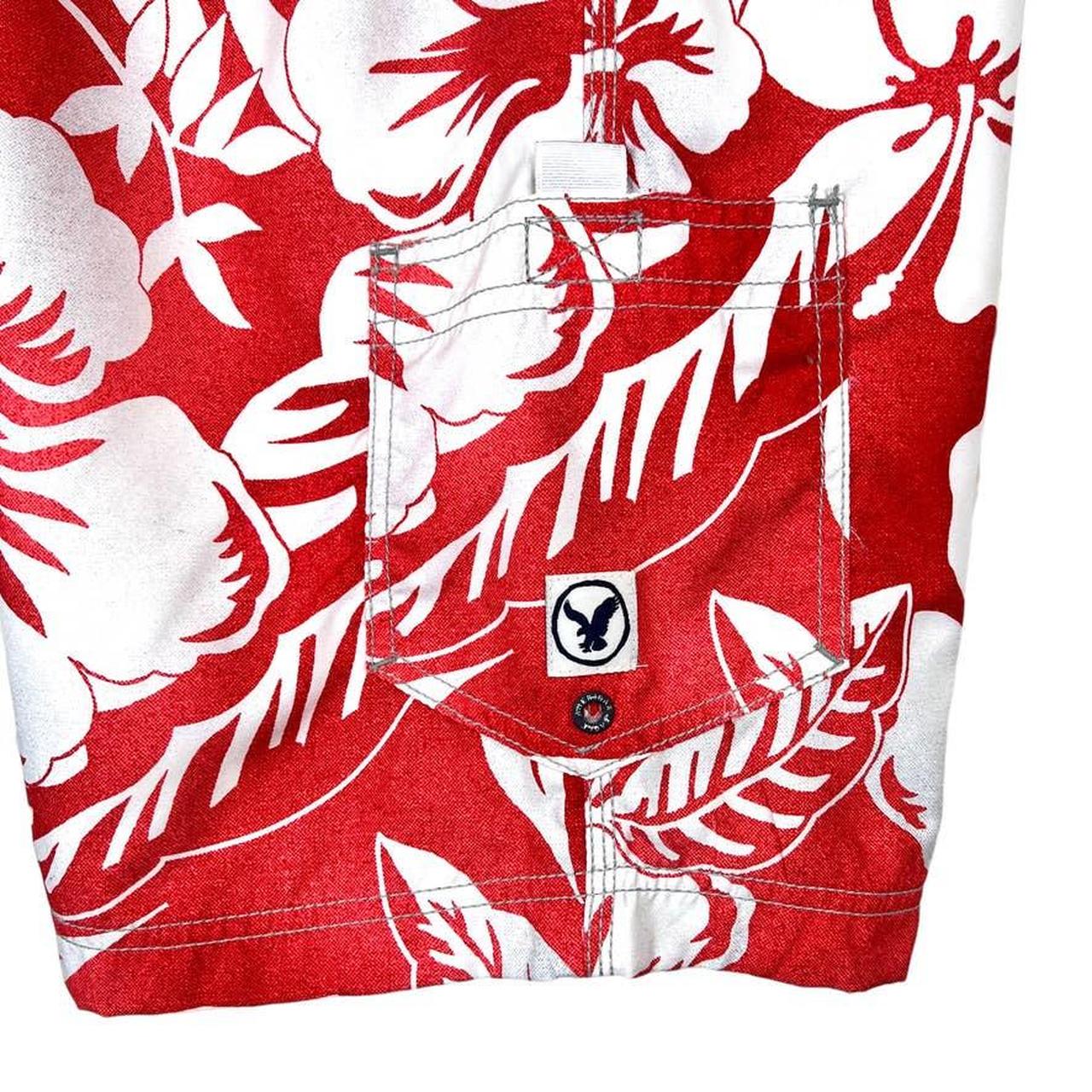 American Eagle Outfitters Men's Red and White Swimbriefsshorts Depop