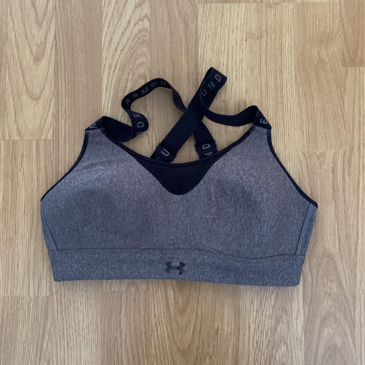 Under Armour grey sports bra, back fastening, cross... Depop