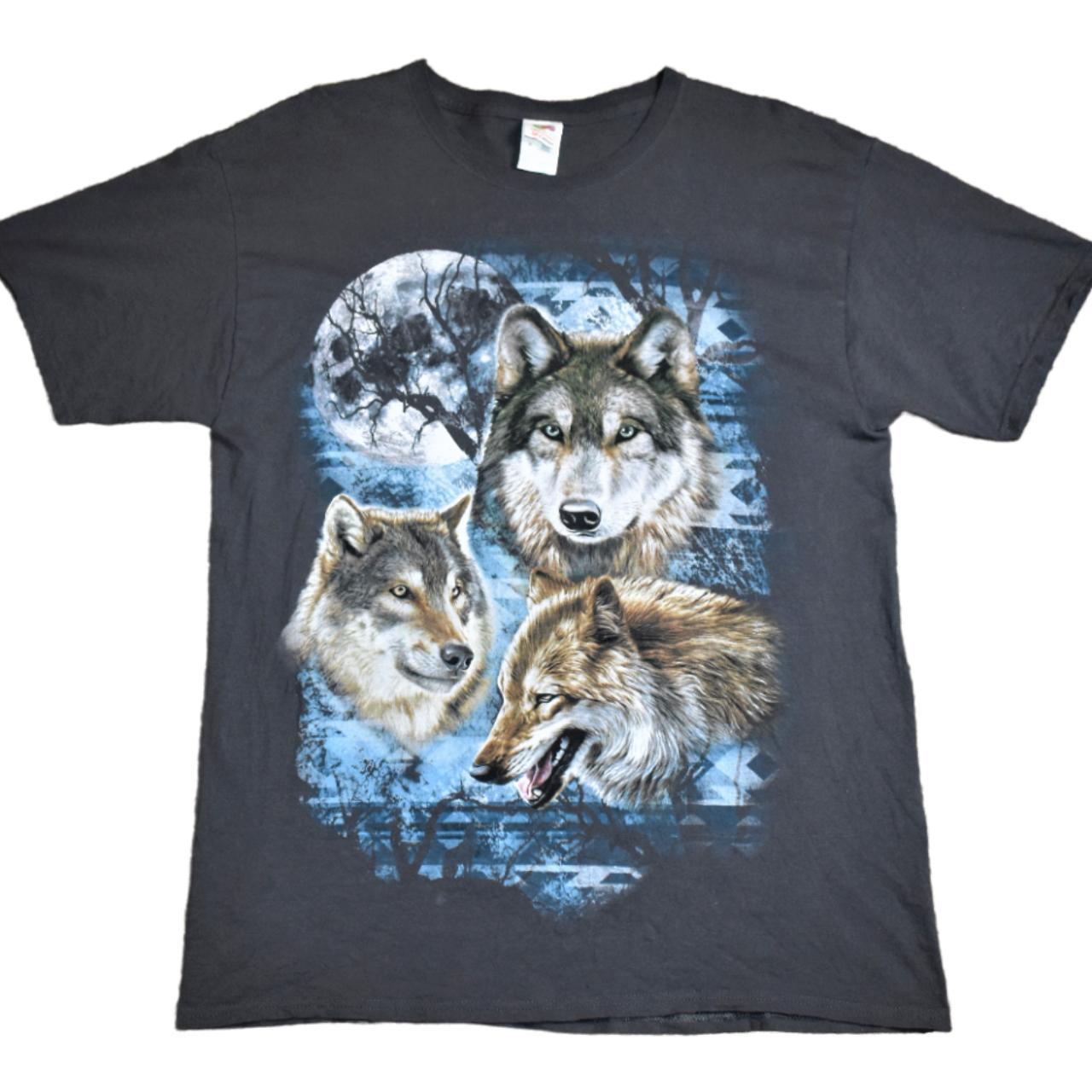 3 Wolves & Moon Graphic T-Shirt This shirt is in... - Depop