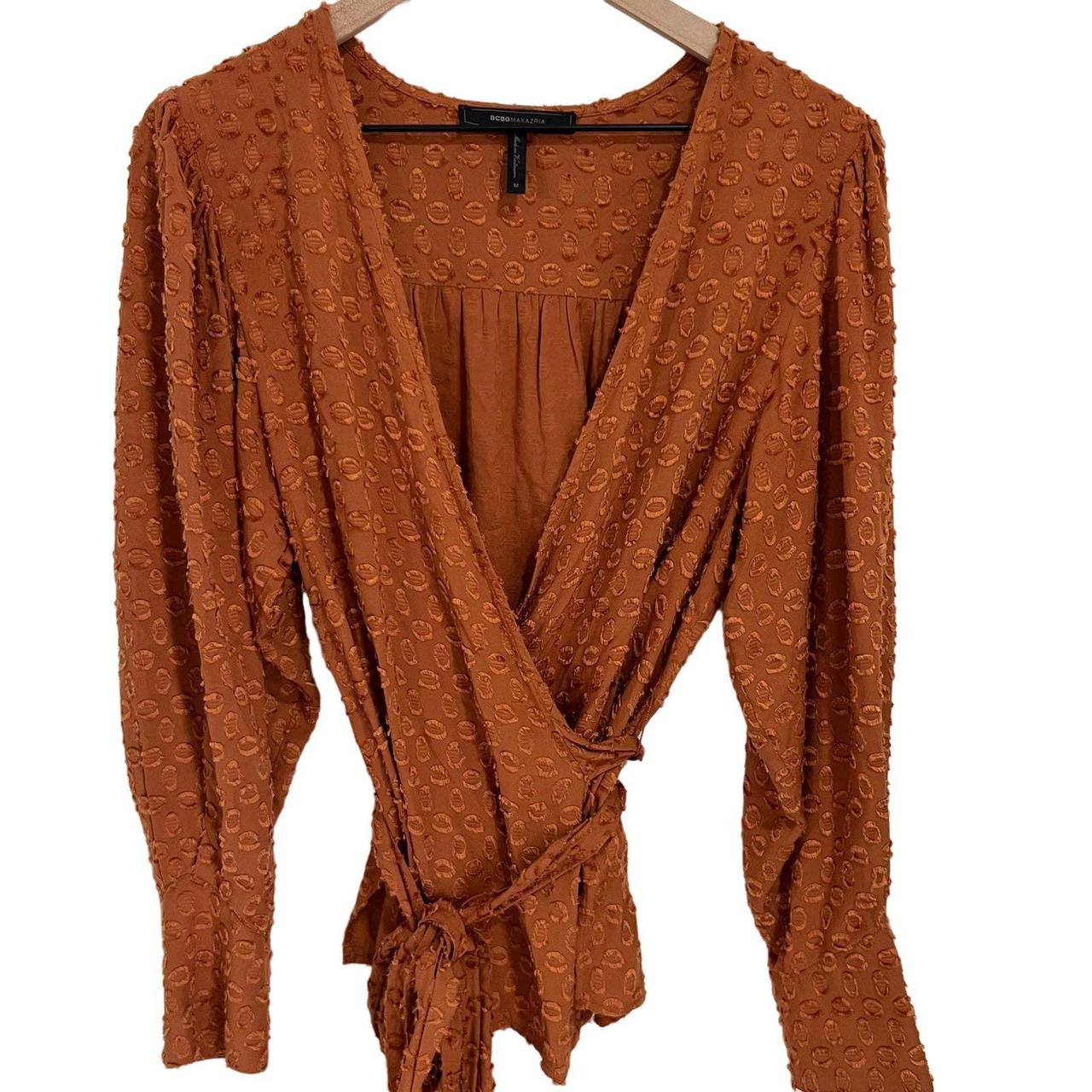 BCBGMaxAzria Pleated Shoulder Wrap Ruffled Top Depop