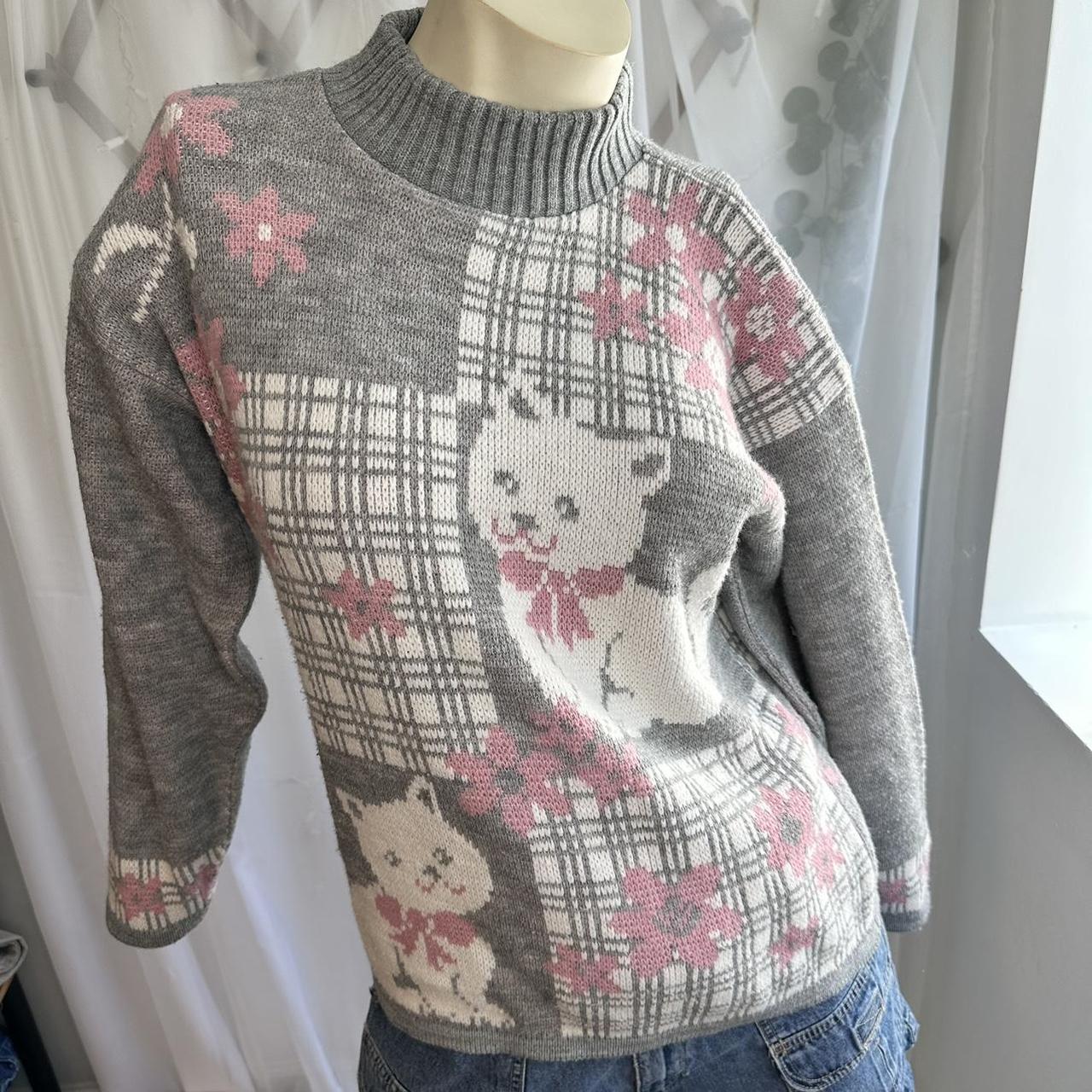 True Vintage 80s 90s Knit Cat Kitten Sweater, Size S... - Depop