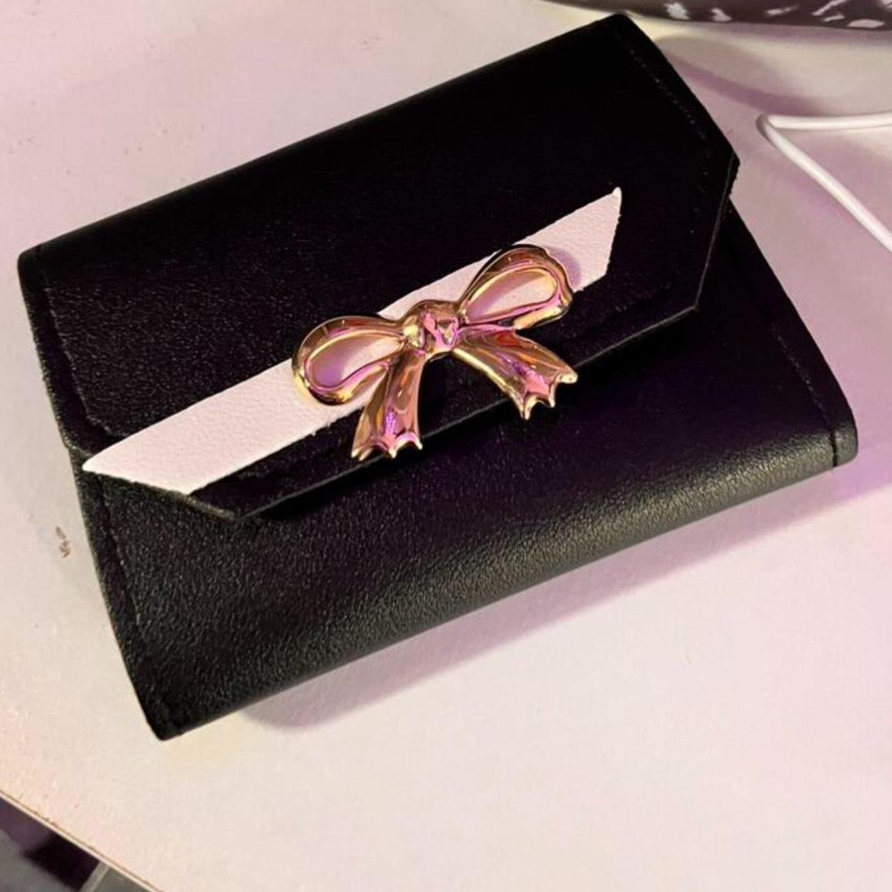 Adorable bow black gold id wallet, never used... - Depop