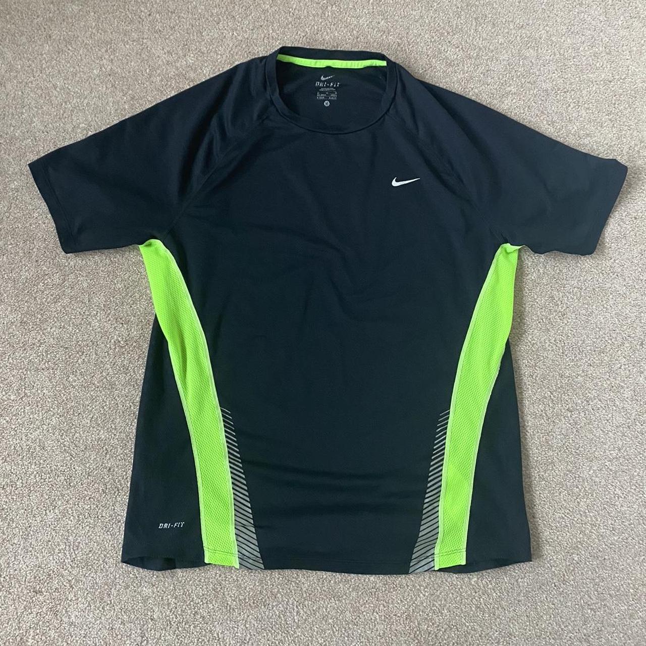 Mens black and green Nike dri-fit sports top. UK... - Depop