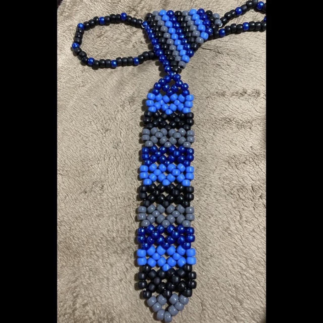 black + grey/gray + blue kandi tie made with pony... - Depop