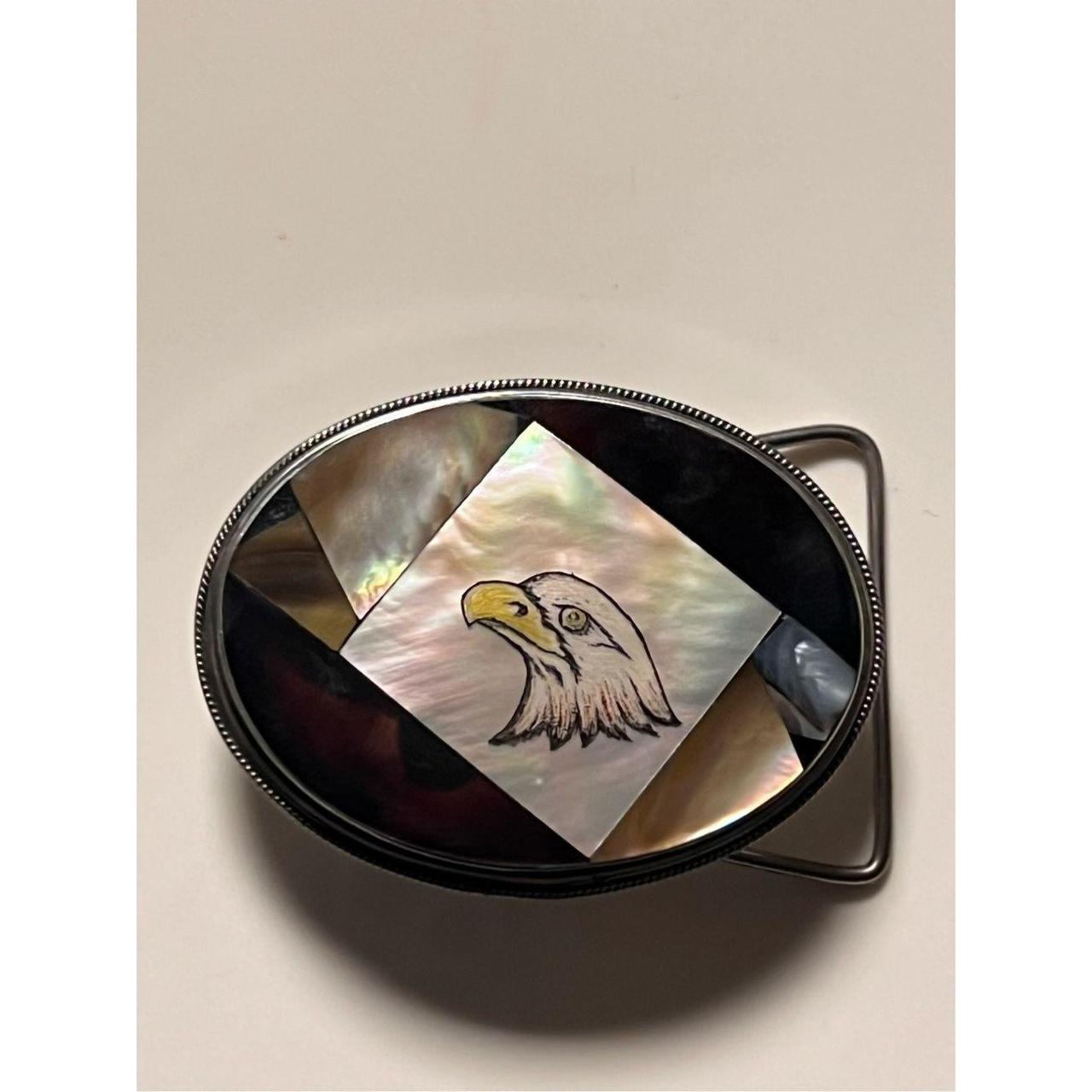 Vintage Eagle Head belt buckle with abalone shell - Depop