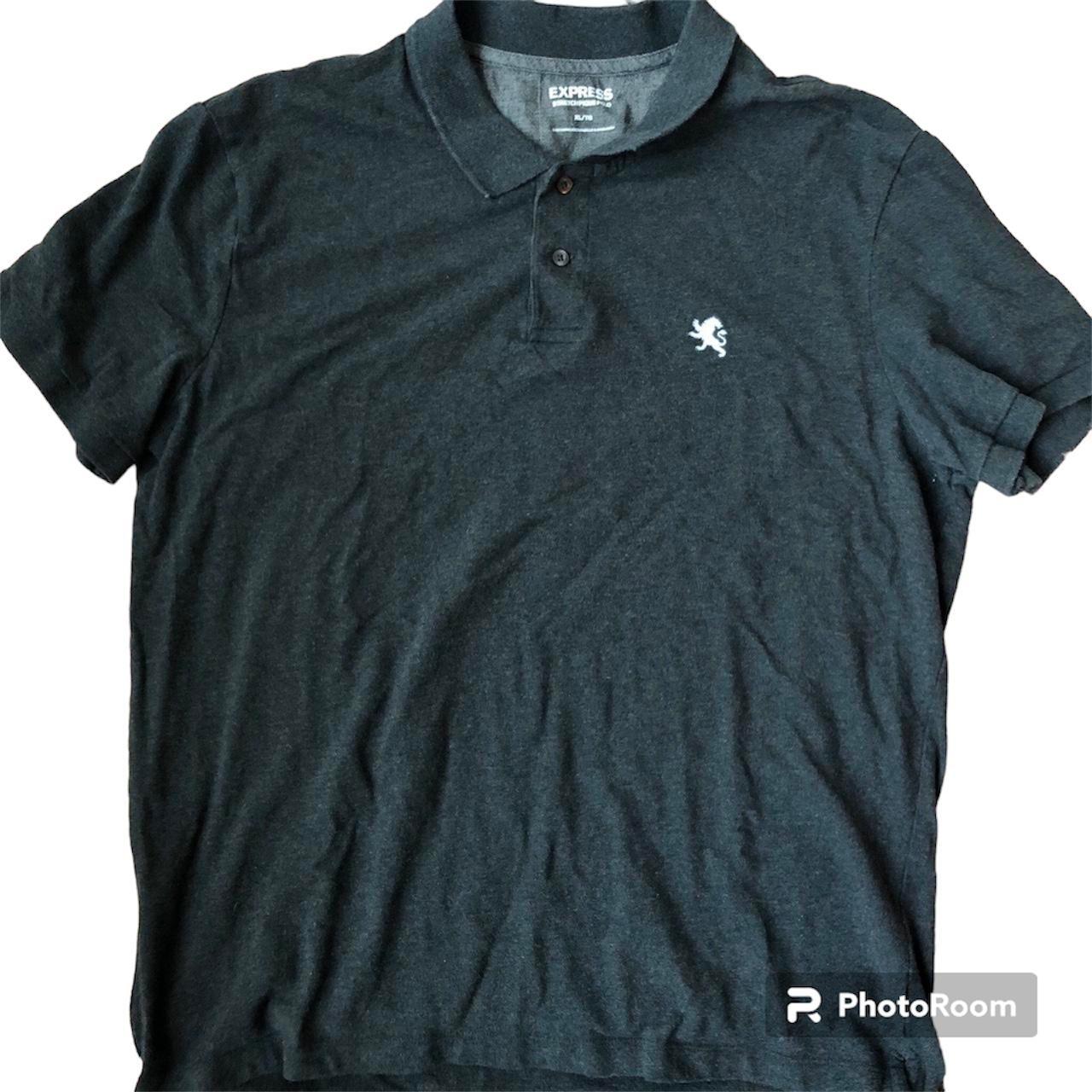 Men's Express Dark Grey Stretchy Polo Shirt With... Depop