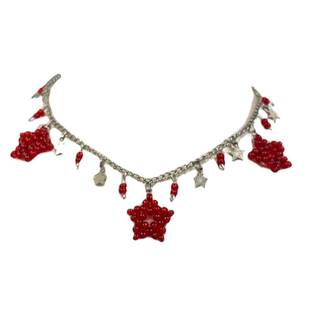 ☆Falling stars red chain necklace. Made with vintage... | Depop