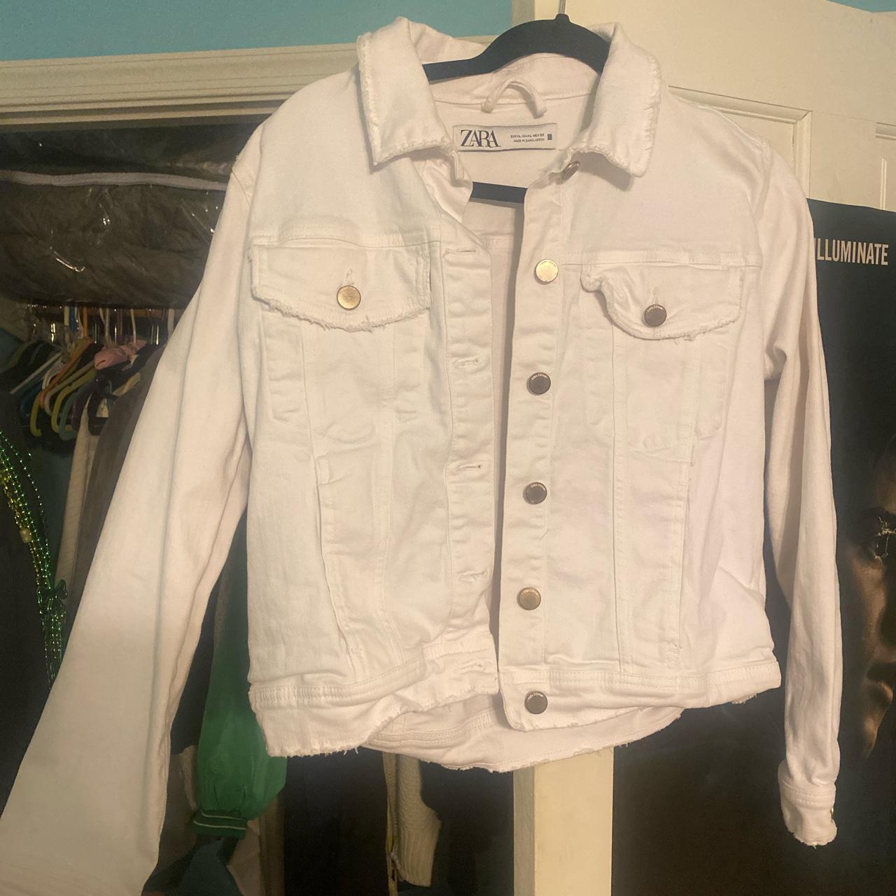 Cropped white Zara Jean Jacket, Size XL but fits... - Depop