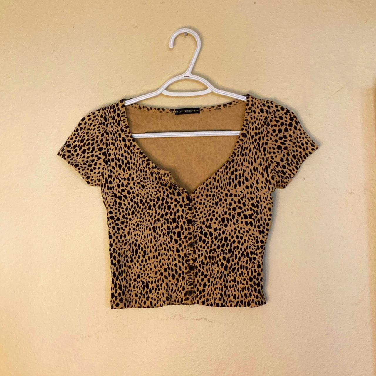 Brandy Melville, Tops, Brandy Melville Cropped Ribbed Button Uo Tshirt  Top Blue Leopard Print One Size