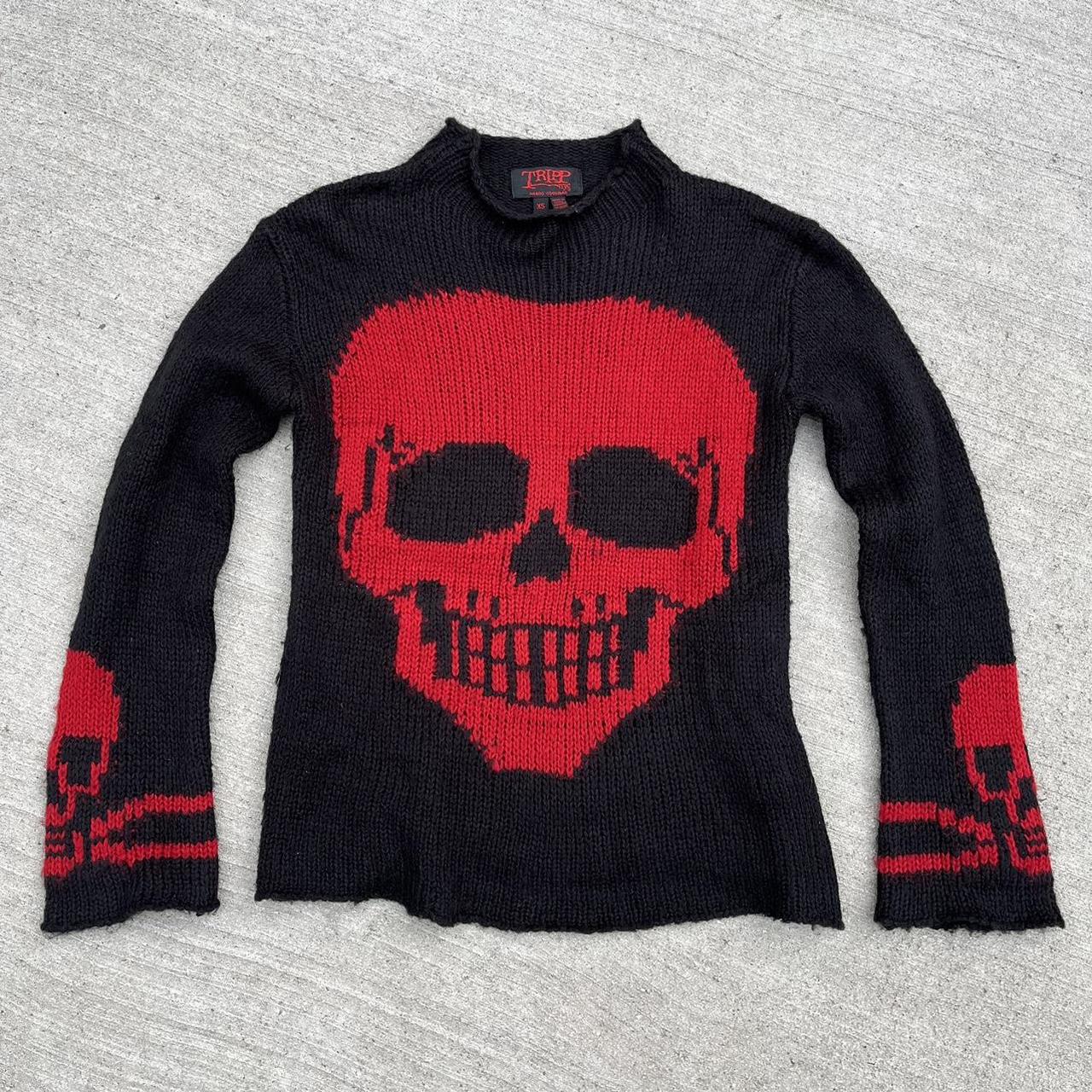 Tripp NYC Medium Vintage Black & Red top Striped Skull Sweater