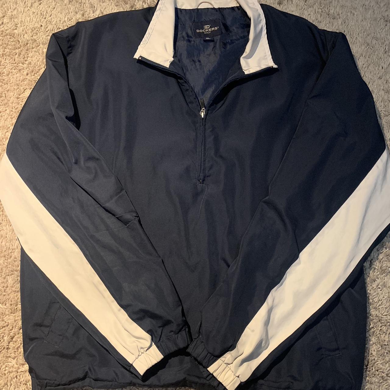 Navy blue and white Dockers golf half zip... - Depop