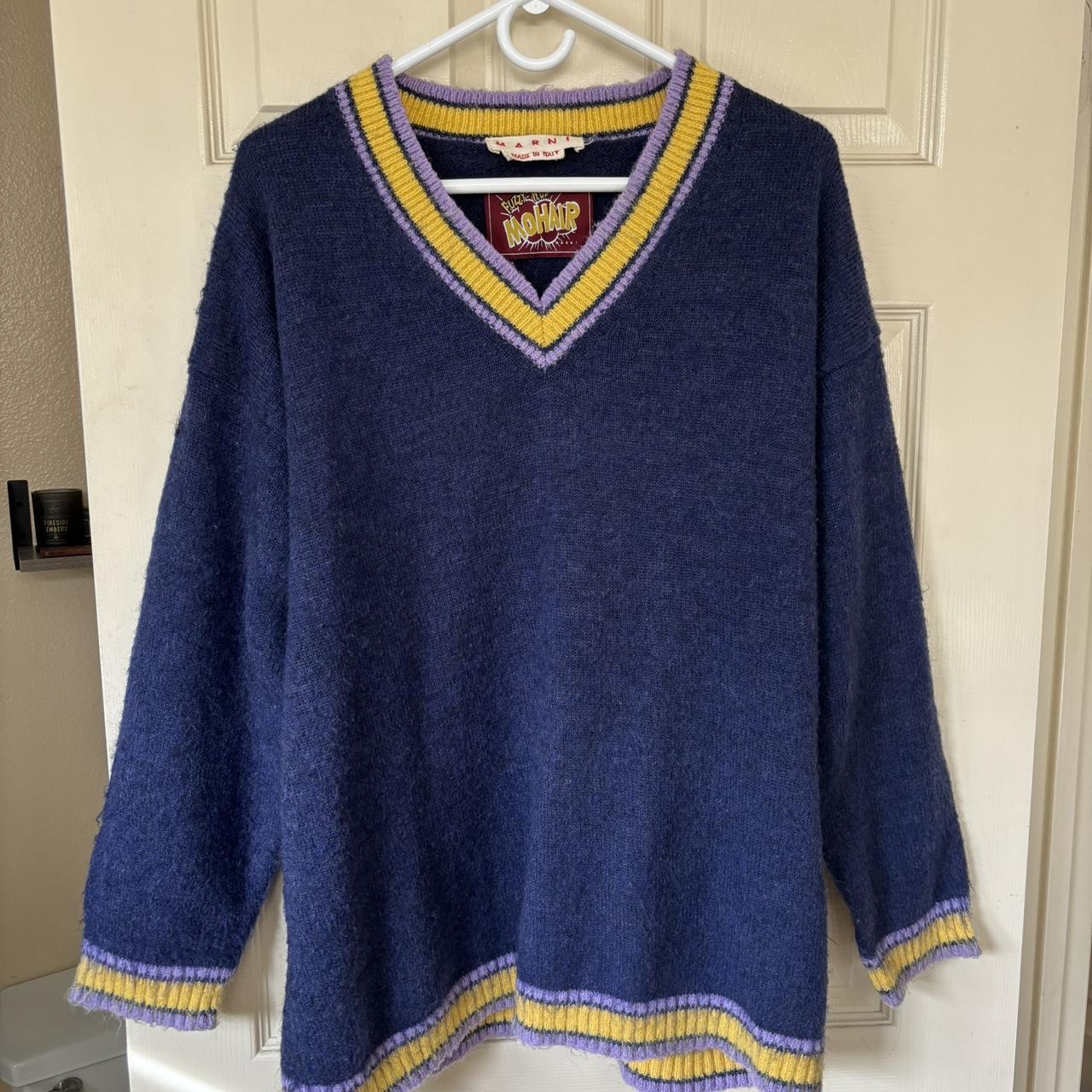 Marni Fuzzy-Wuzzy Mohair V-neck sweater Royal Blue (... - Depop