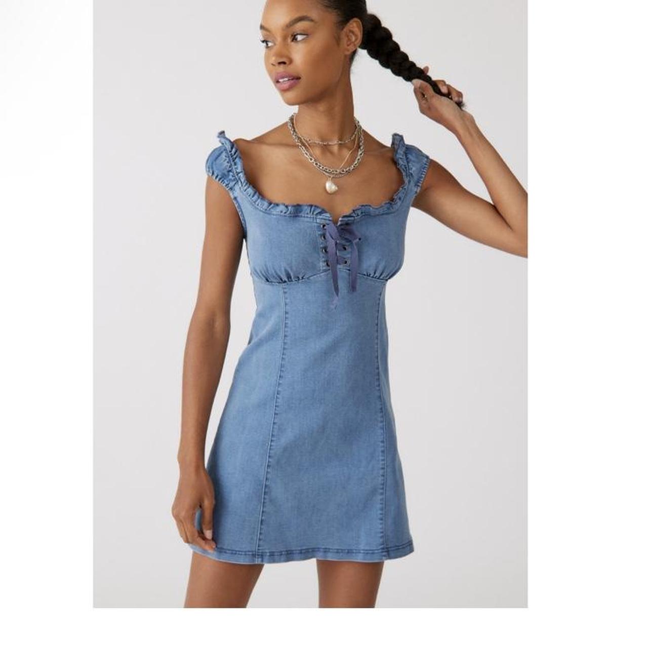 UO denim dress with ruffle sleeves selling because... - Depop