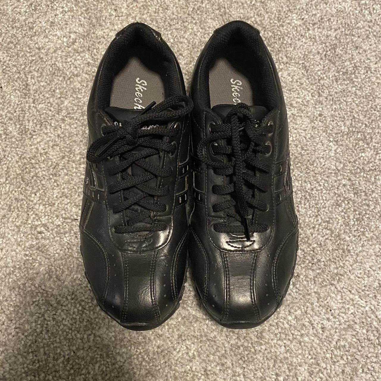 ladies black leather skechers trainers