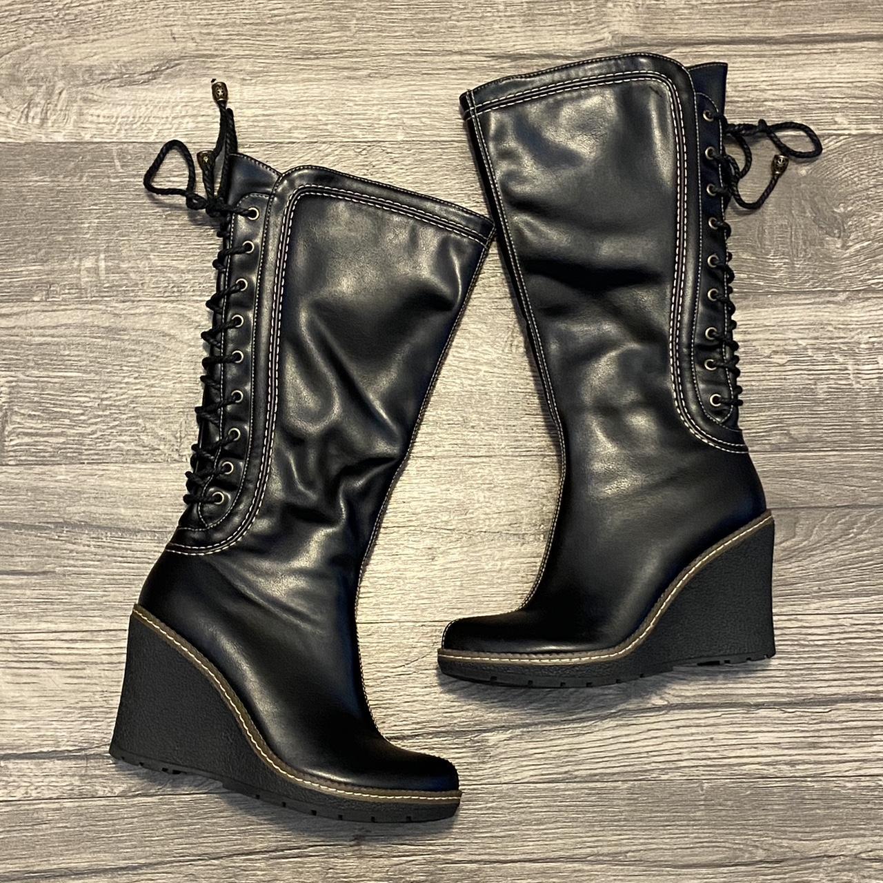 Black boot wedges with laces best sale