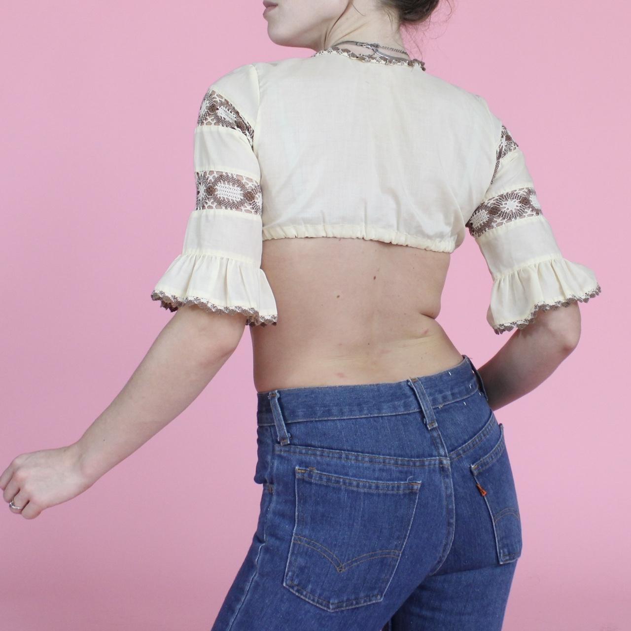 Women's Cream and Brown Croptop Depop