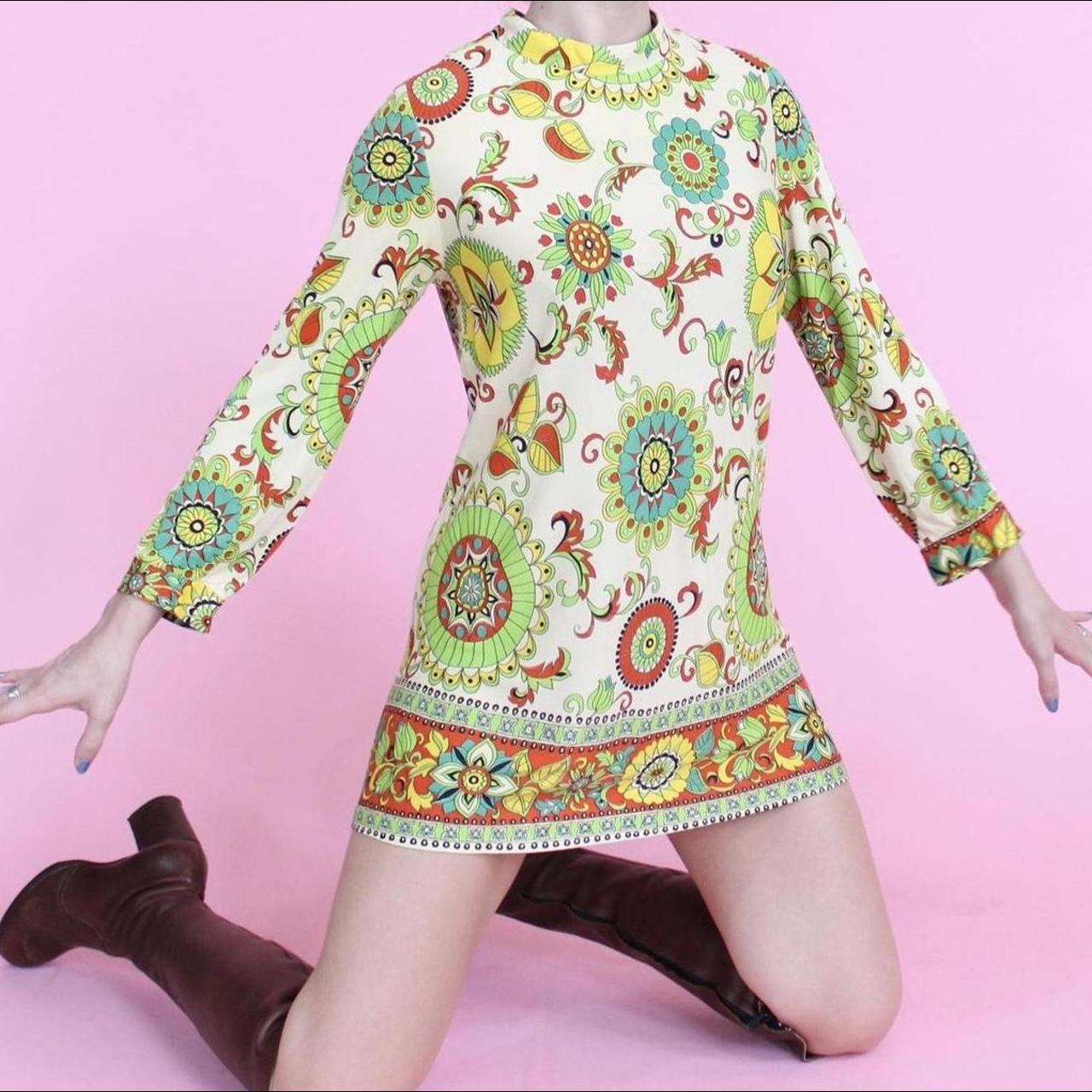  60s Hippie Dress 70s 60s Long Sleeve Groovy Gogo