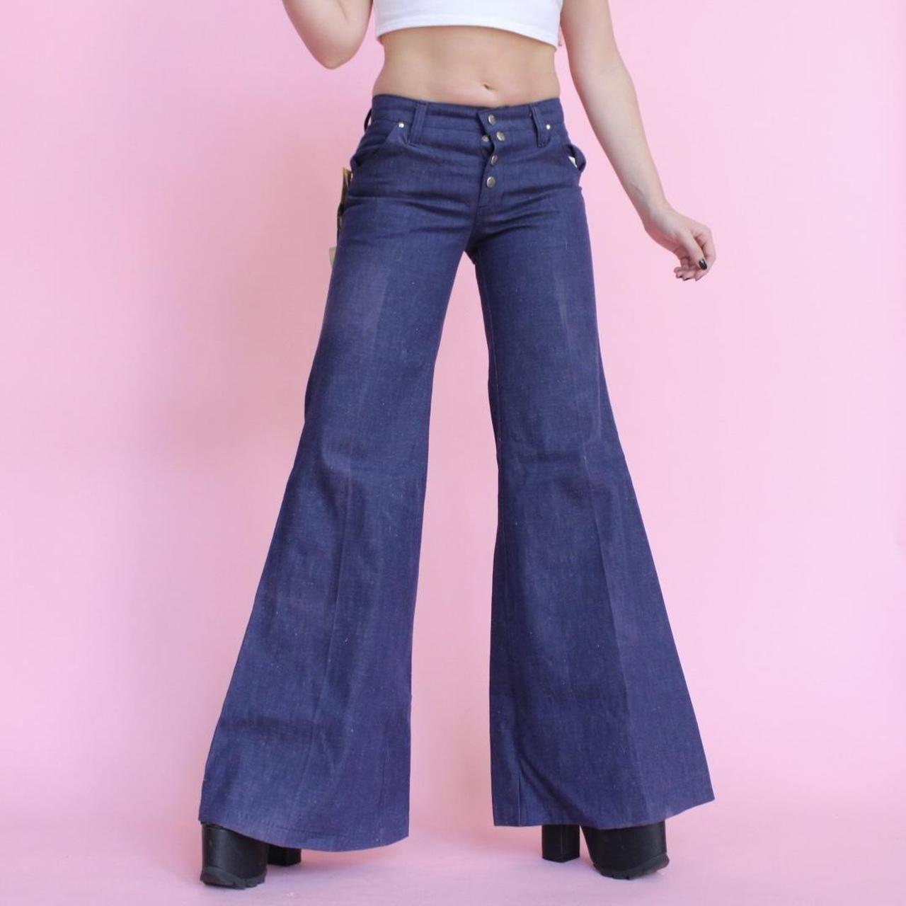 Vintage 70s jeans bell bottoms wide leg Dark wash - Depop