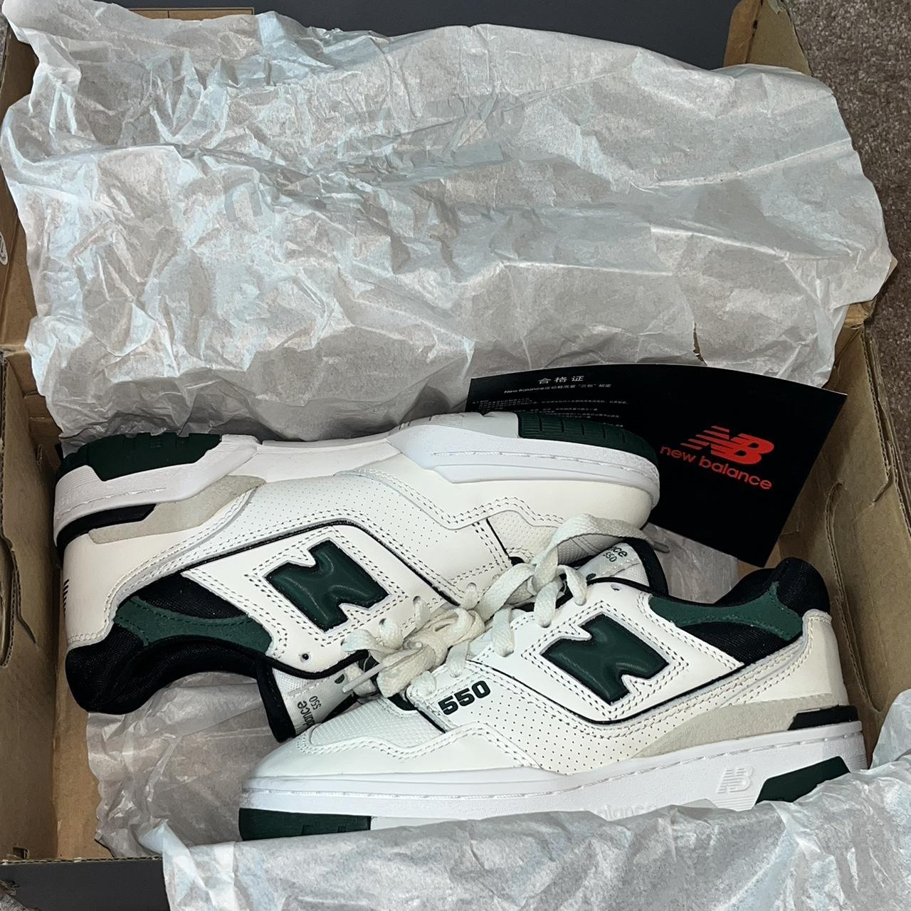 New Balance Women's White and Green Trainers | Depop