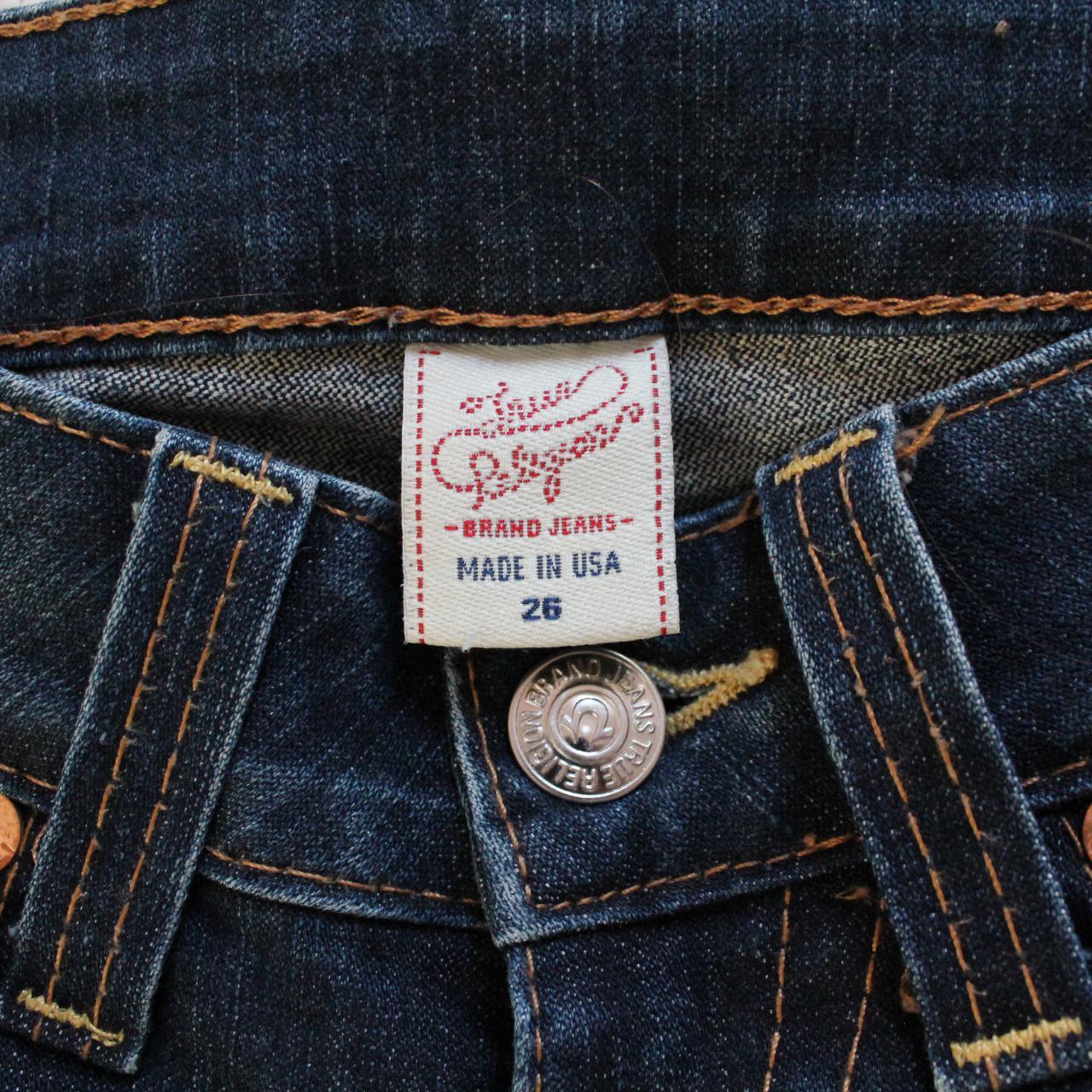 true religion medium wash blue jeans flare at... - Depop