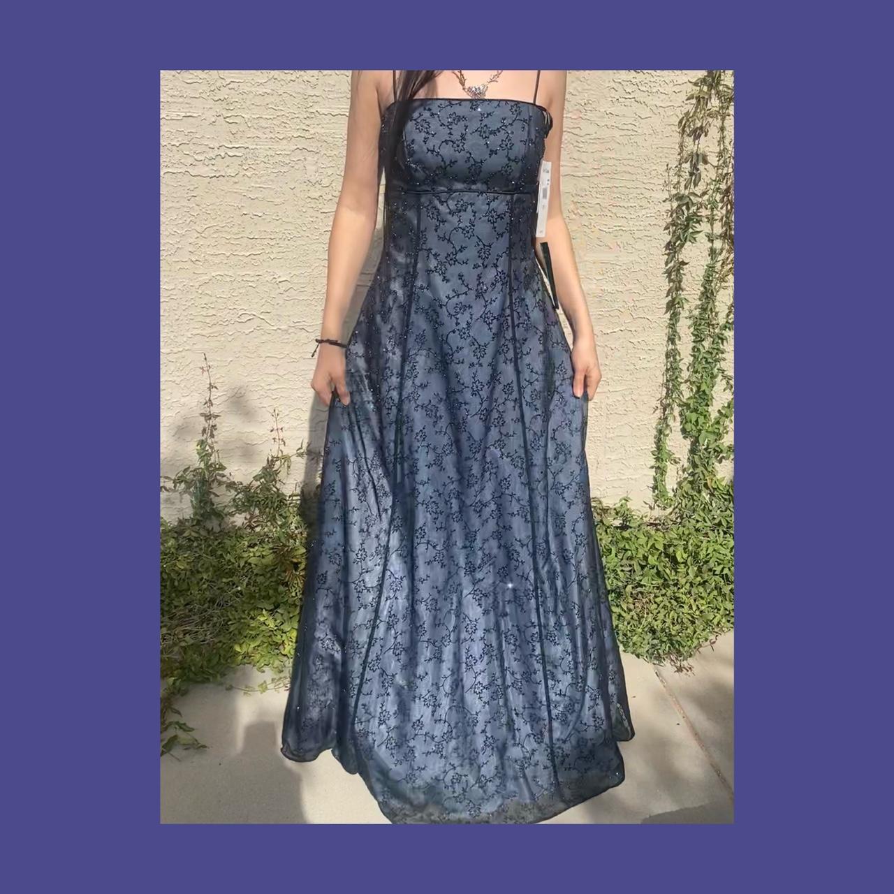 Betsy & Adam Women's Blue And Black Dress | Depop