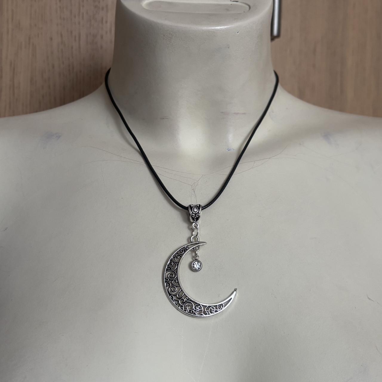 handmade silver coloured moon & gem pendant... | Depop