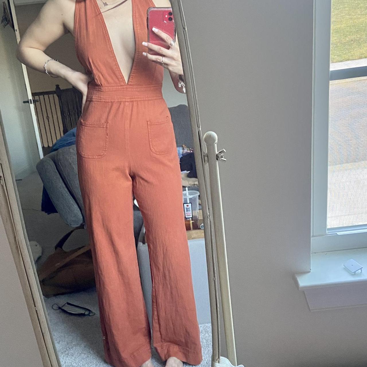 Dollhouse Women's Orange and Tan Dungareesoveralls Depop