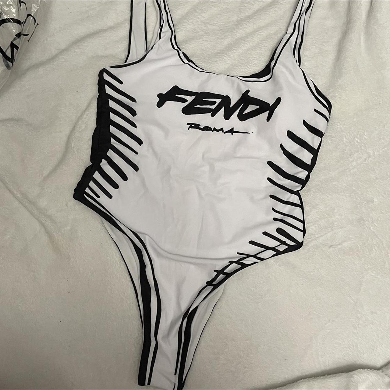 Fendi Women's White and Black Bodysuit | Depop