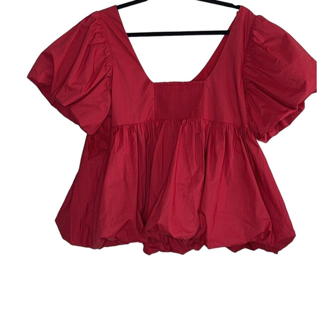 Hyacinth House Red Puff 2024 Sleeve Smocked Scoop Neck Blouse Size XL