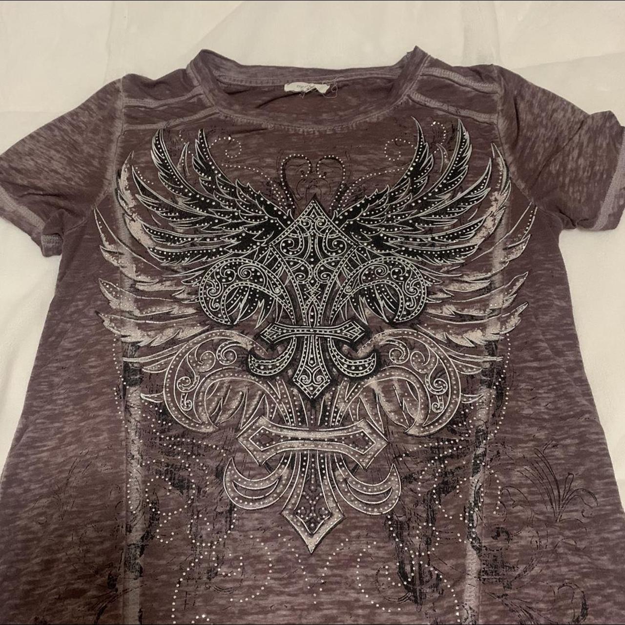 Grunge angel wing rhinestone shirt Brown angel wing... - Depop