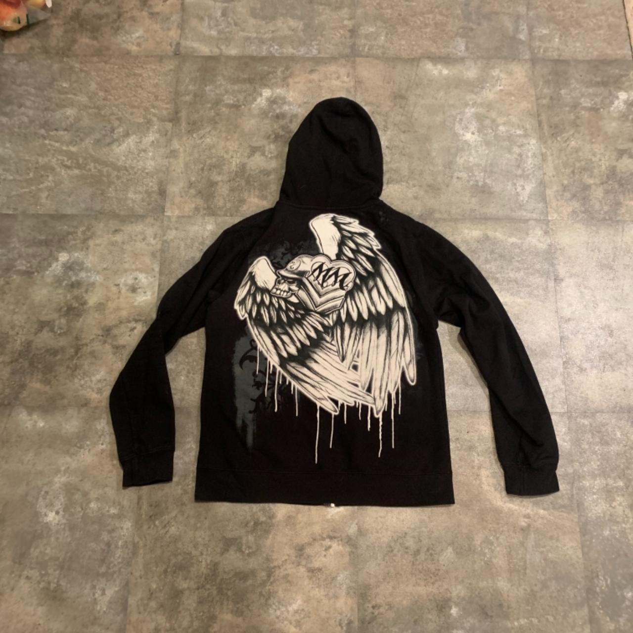 Cyber y2k jacket Skull angel wing jacket Hole and... - Depop