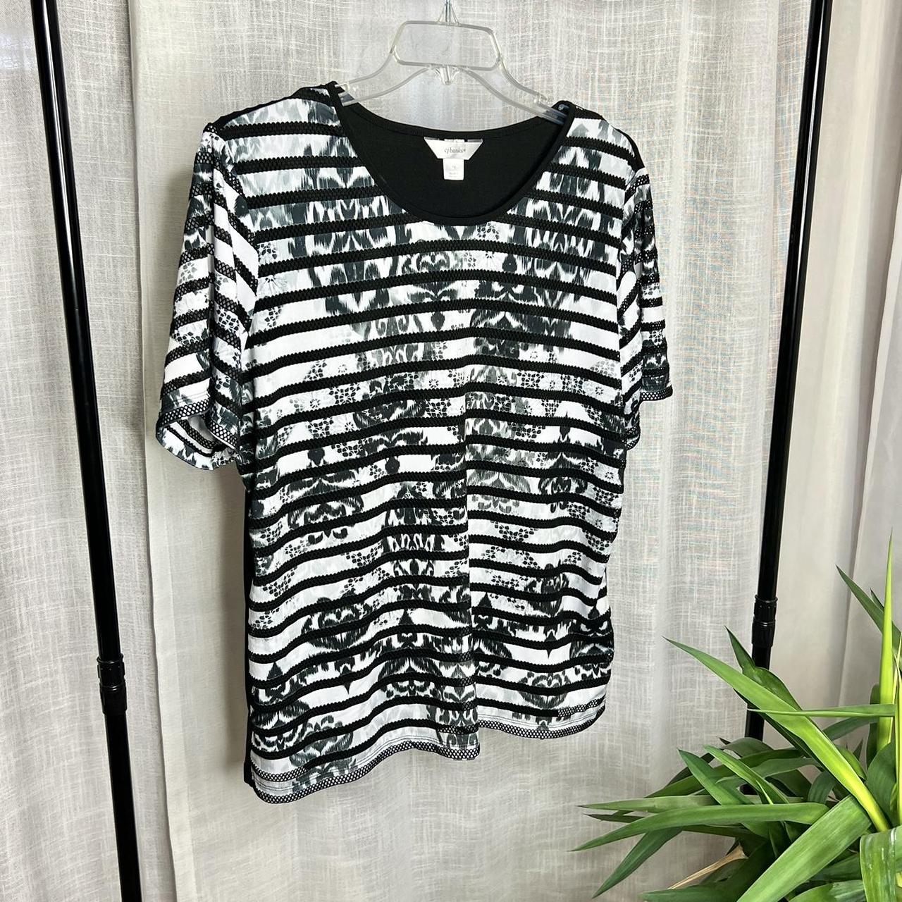 CJ BANKS - Black & White Knit Plus Size Blouse Top - - Depop