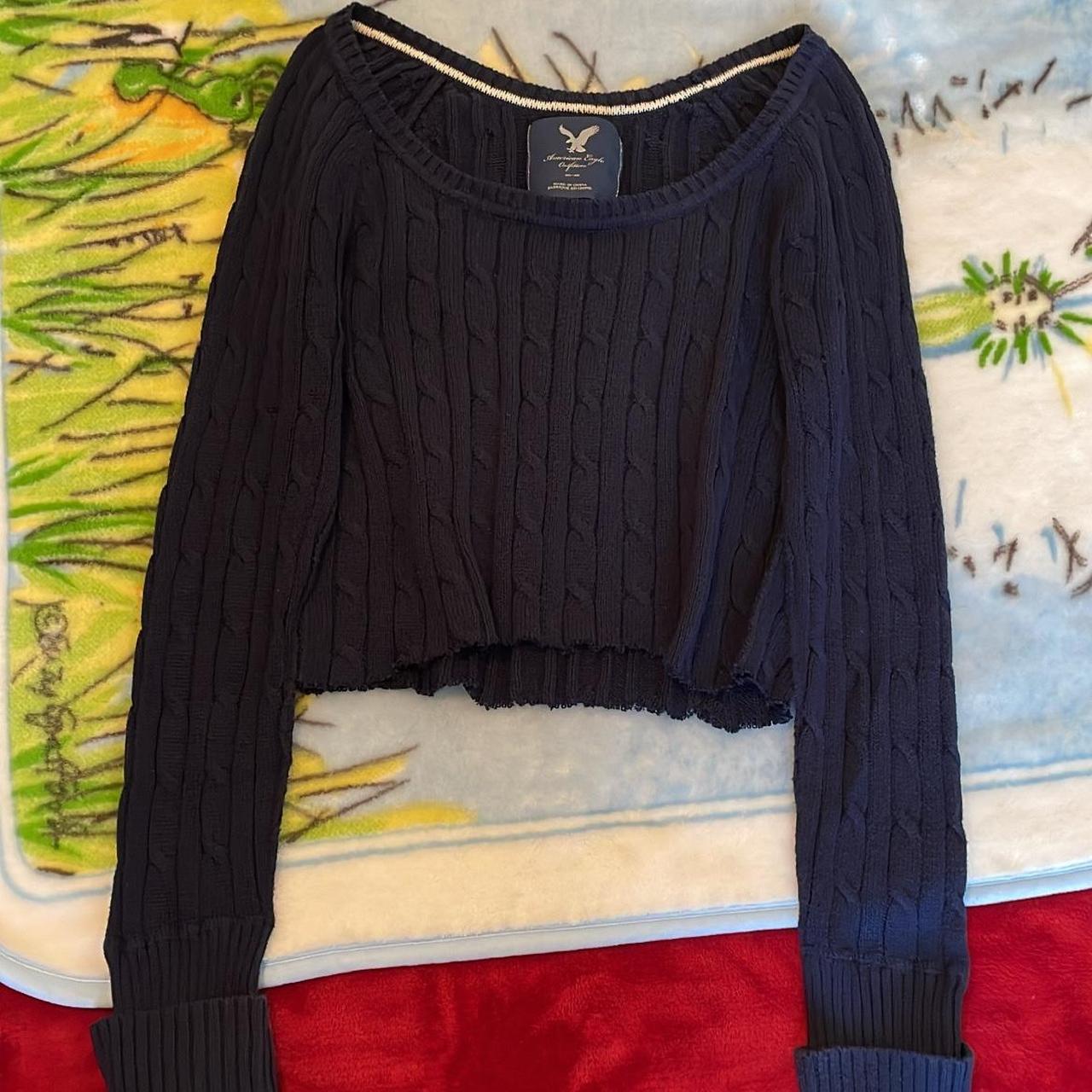 American Eagle navy cable knit sweater top Self... - Depop