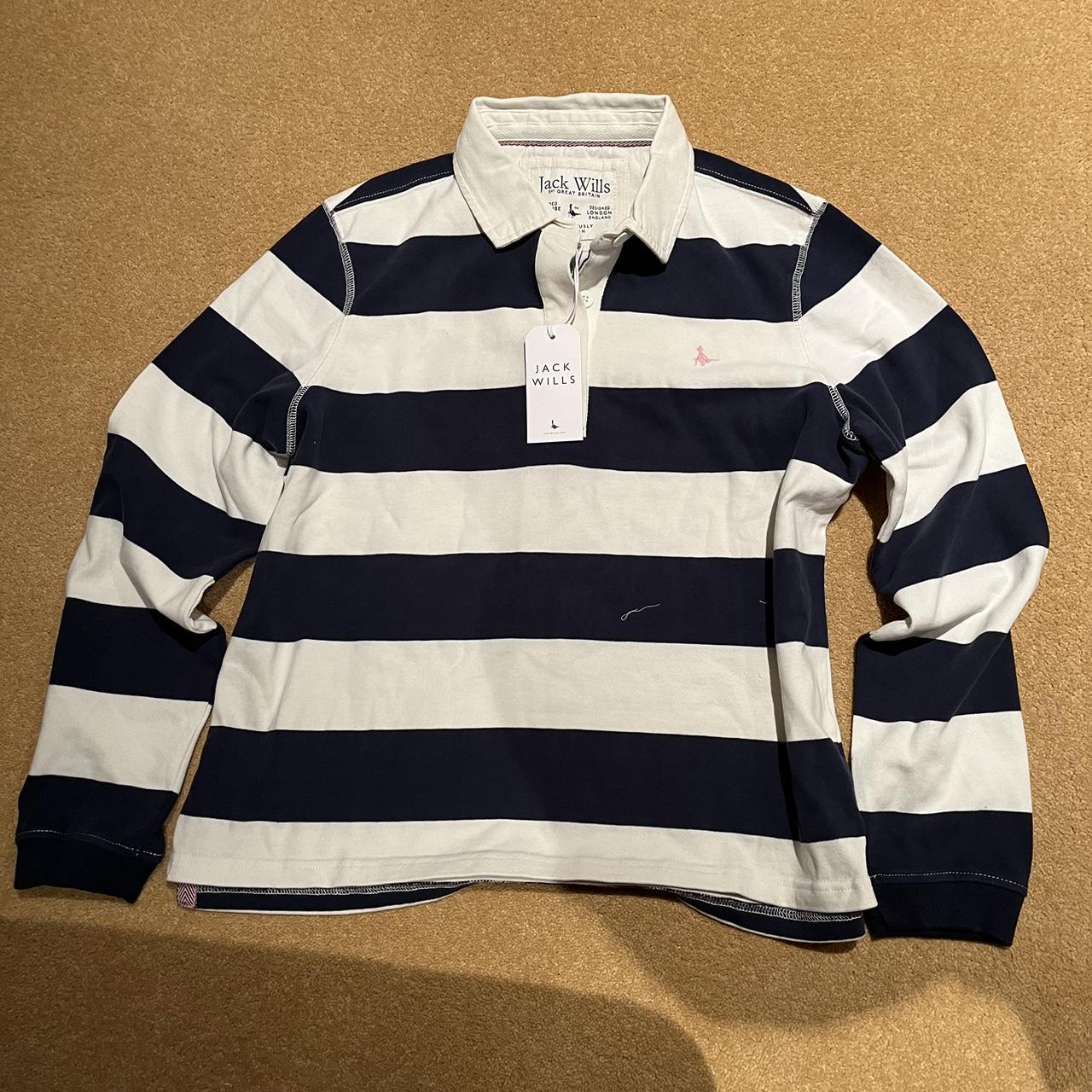 Jack Wills Women's White and Navy Jumper | Depop