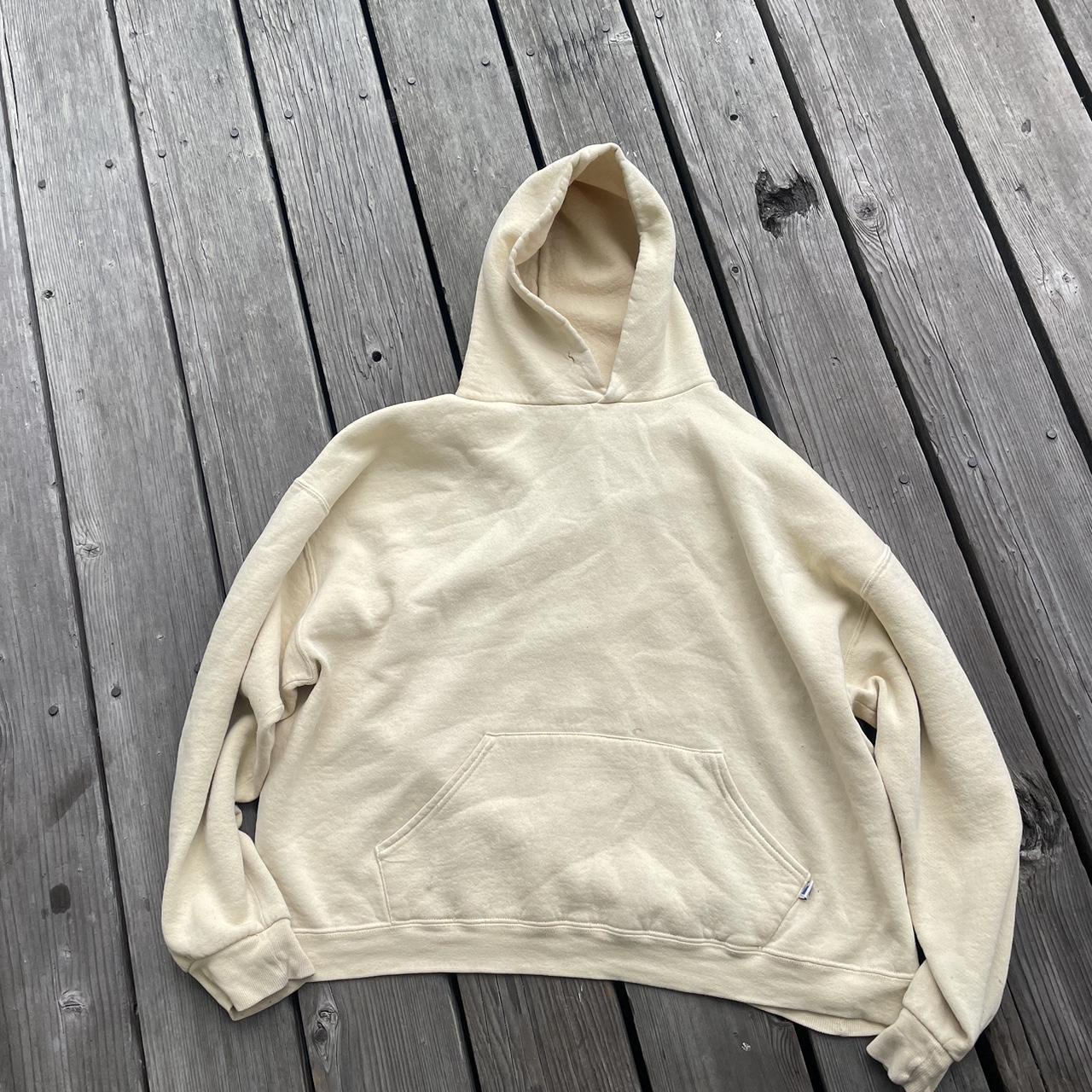 Russell Athletic Men's Cream and Yellow Hoodie | Depop