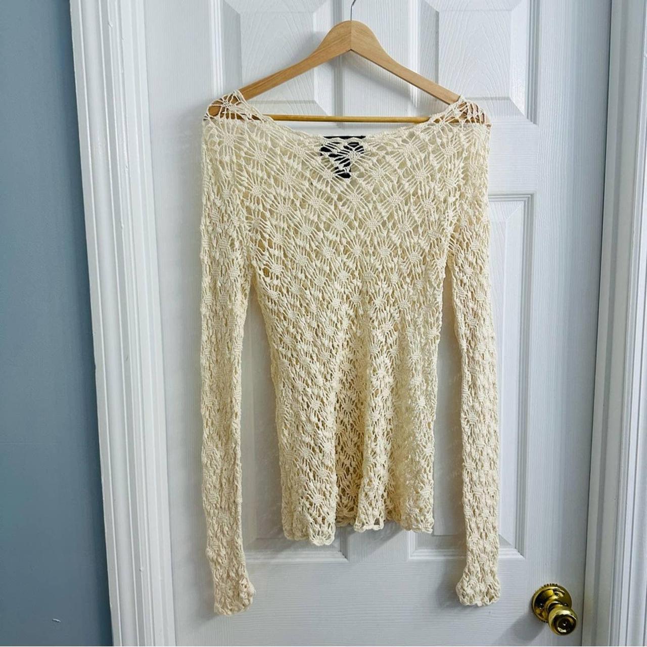 Vintage crochet knit cream sweater Brand: Parisian... - Depop