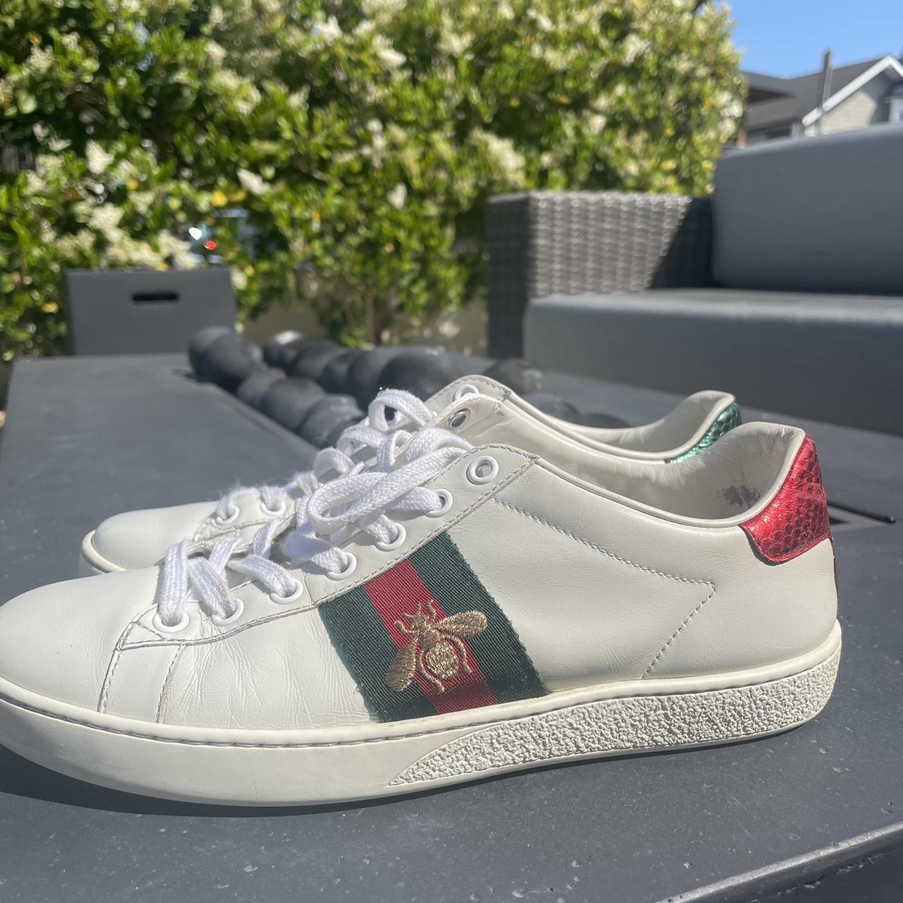 Gucci Tennis Slip on Red bottoms + great shape. - Depop