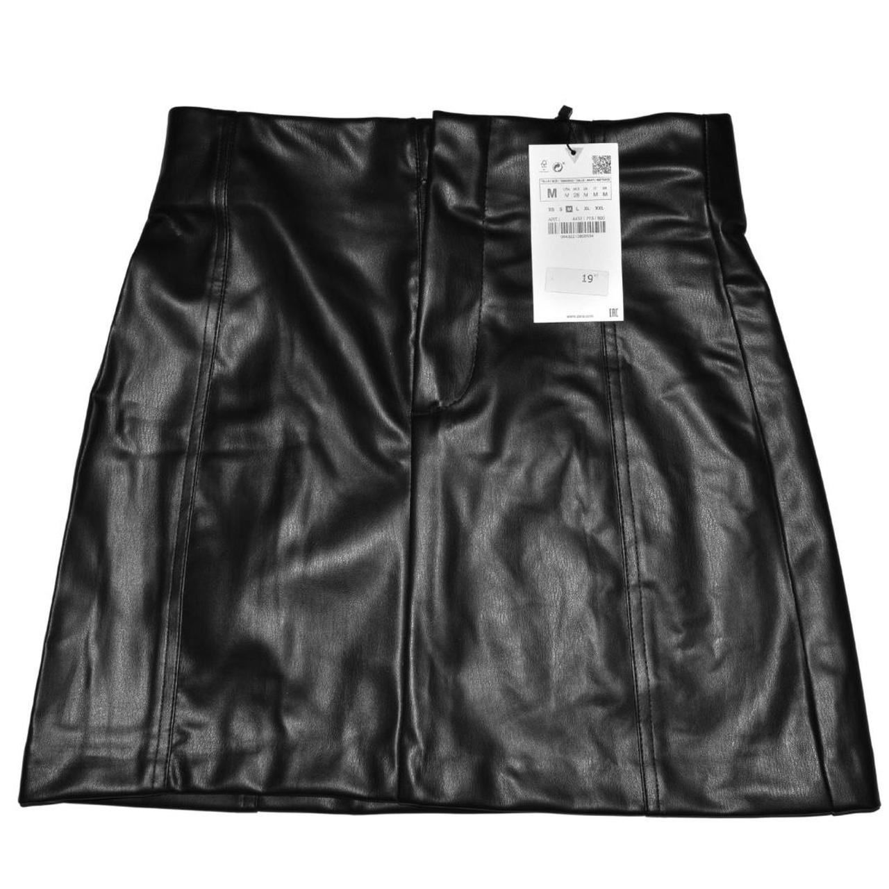 Zara black leather mini skirt Size medium Brand new... - Depop