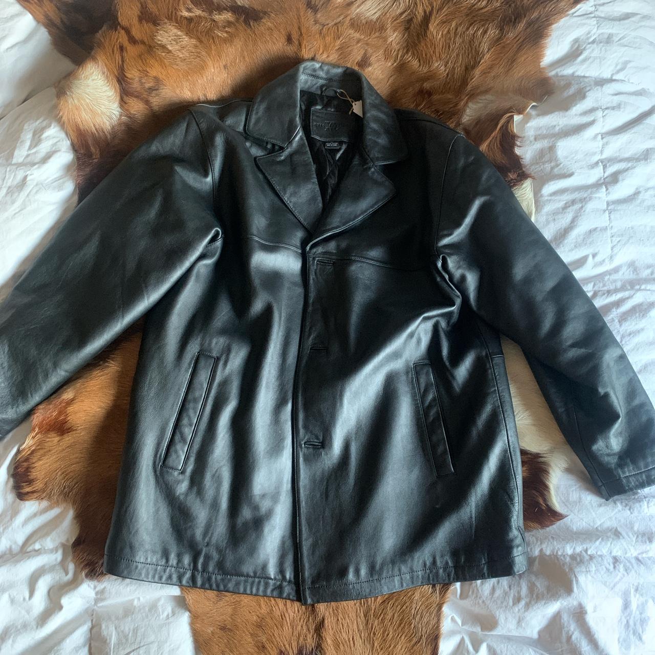 Black leather trench Knightsbridge coat. Size men’s... - Depop