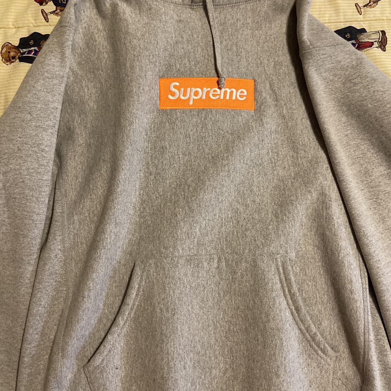 Supreme grey hoodie orange box clearance logo