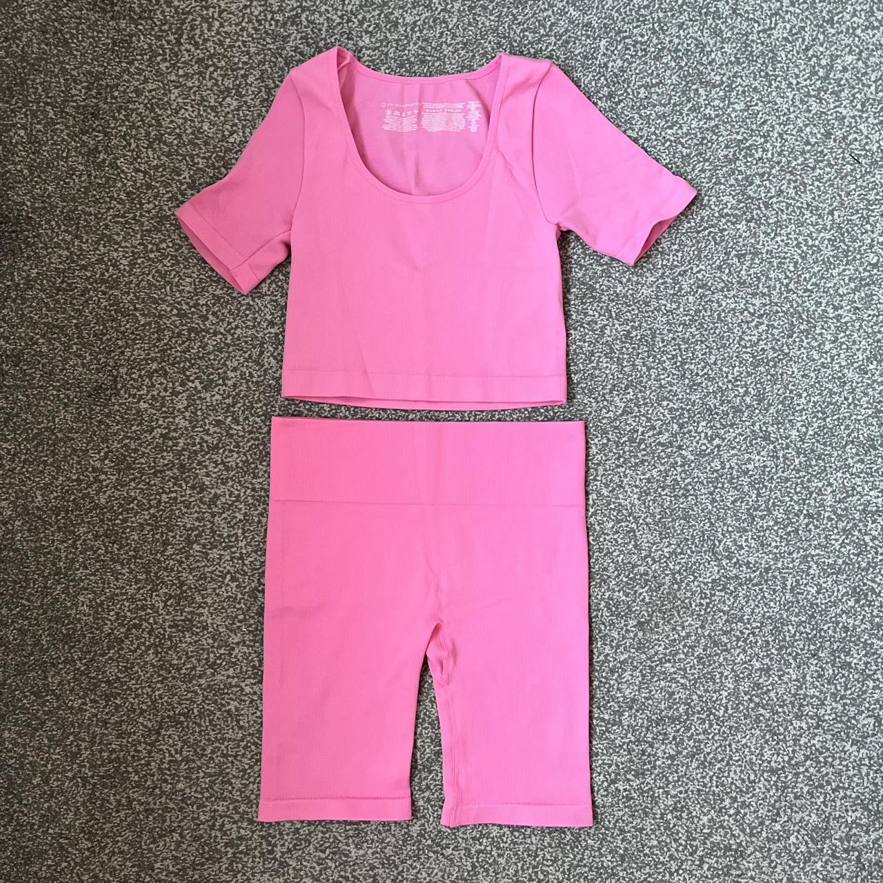 Primark pink seamless crop top and cycling shorts - Depop
