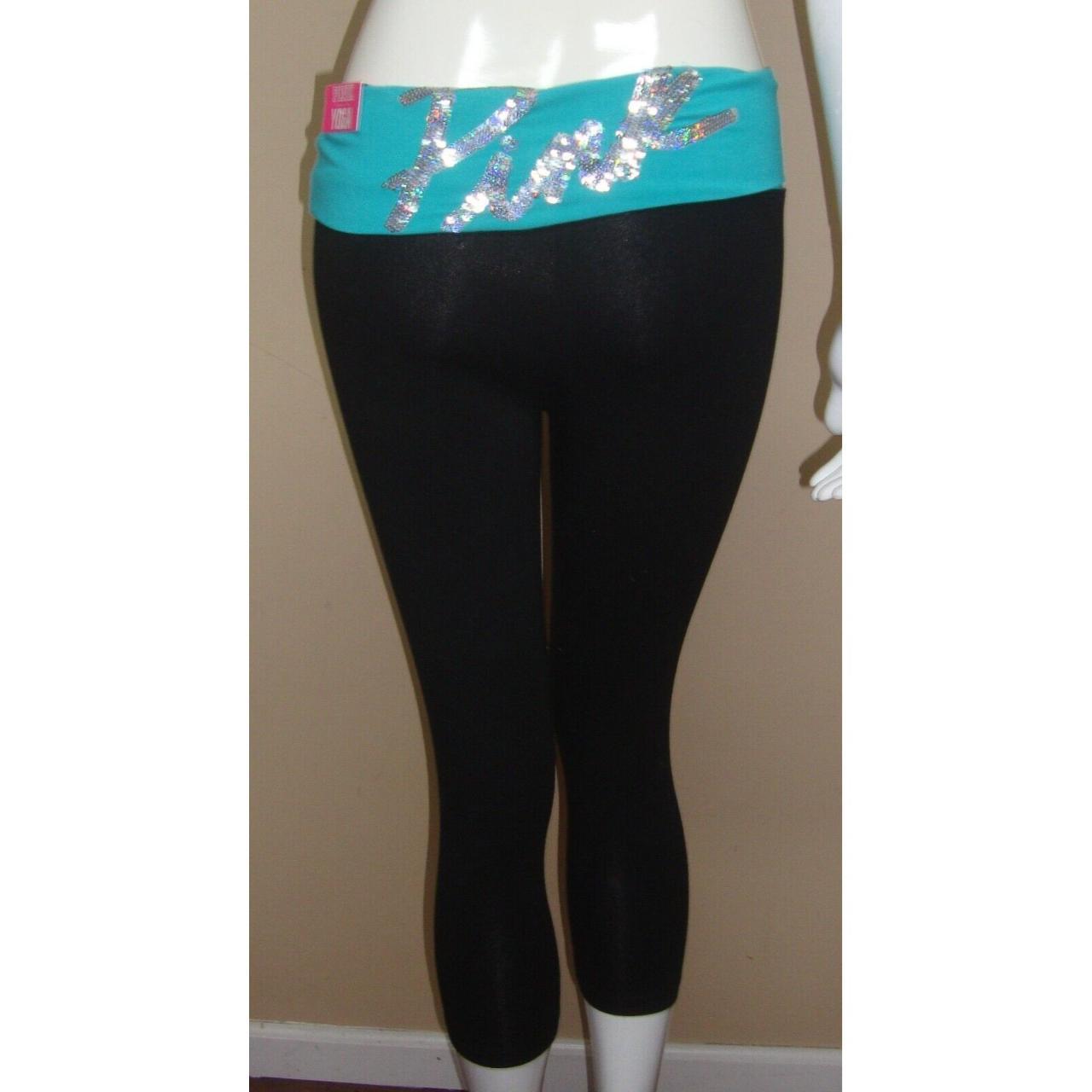 Victoria's Secret PINK Black Yoga Crop Leggings Fold Over Bling