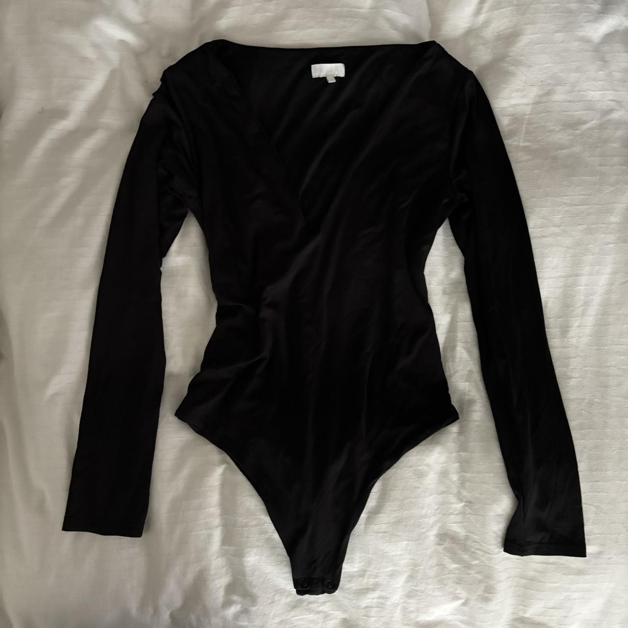 Nia Long Sleeve V Neck Bodysuit - Black