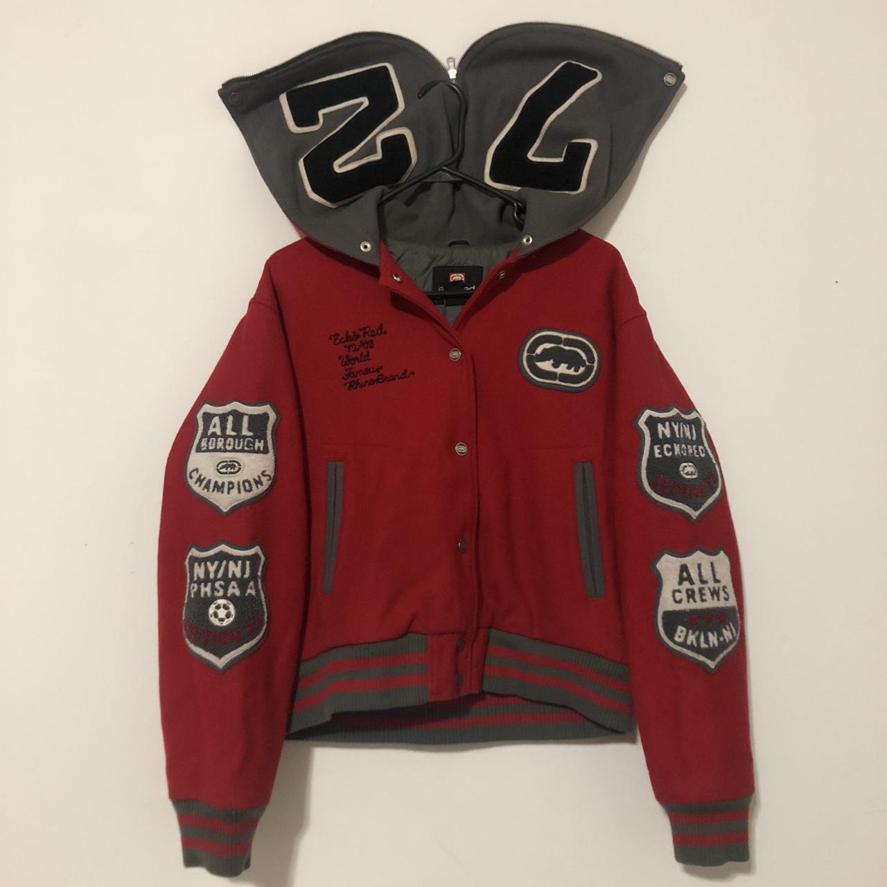 Vintage Ecko red varsity 90's wool jacket hoodie | Depop