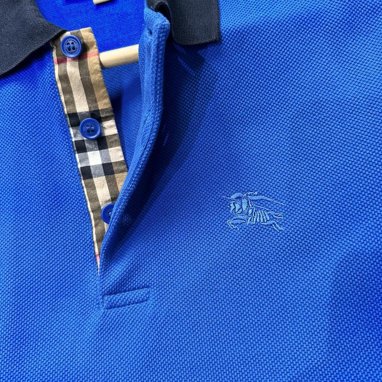 Burberry polo top men’s blue with burberry... Depop