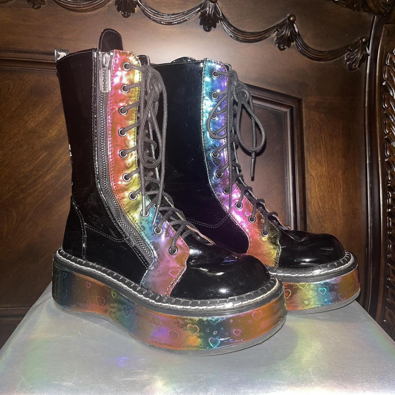 Lightly scuffed lace up rainbow heart