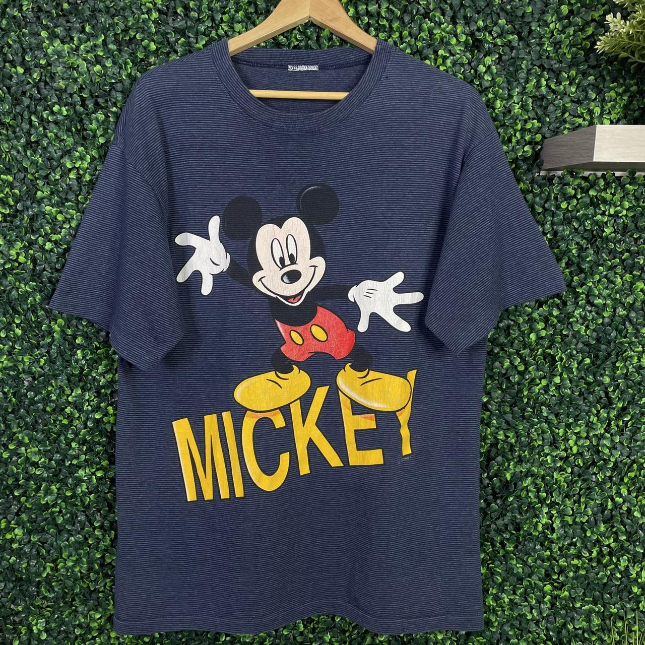 1990s Mickey Mouse Striped Tshirt Tag... - Depop