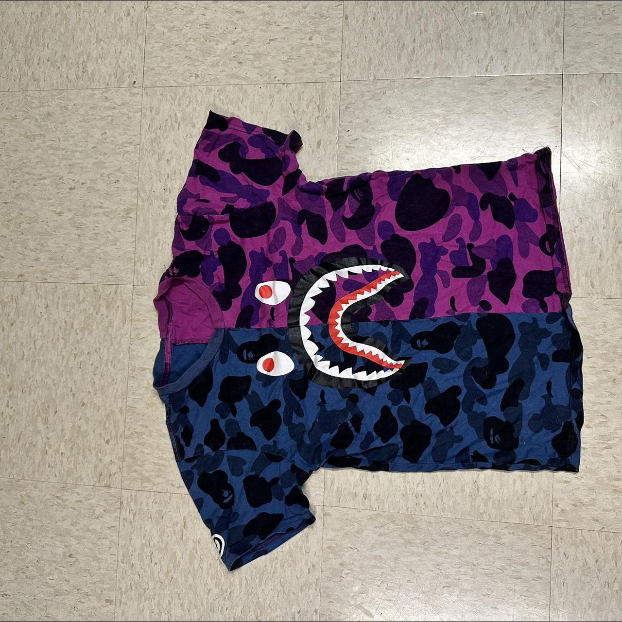 Bape half blue sales half purple shirt