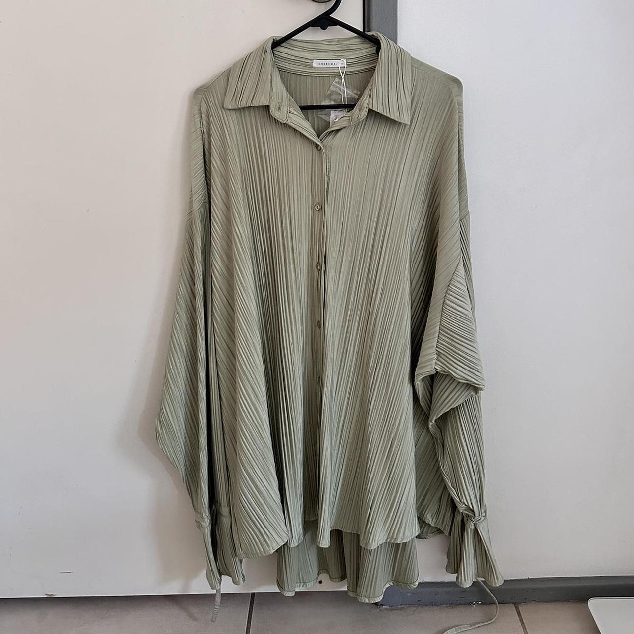 Charcoal Clothing sage green long sleeve button up... - Depop