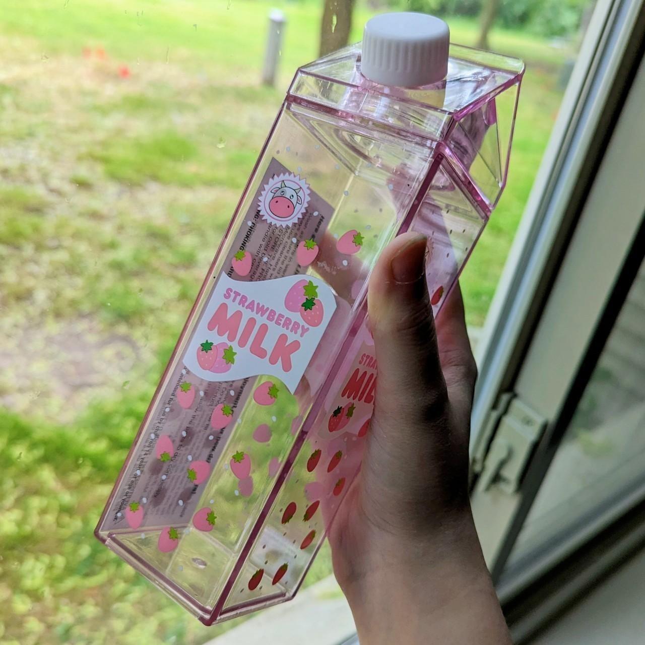 Cute kawaii pink milk carton shaped plastic bottle... - Depop